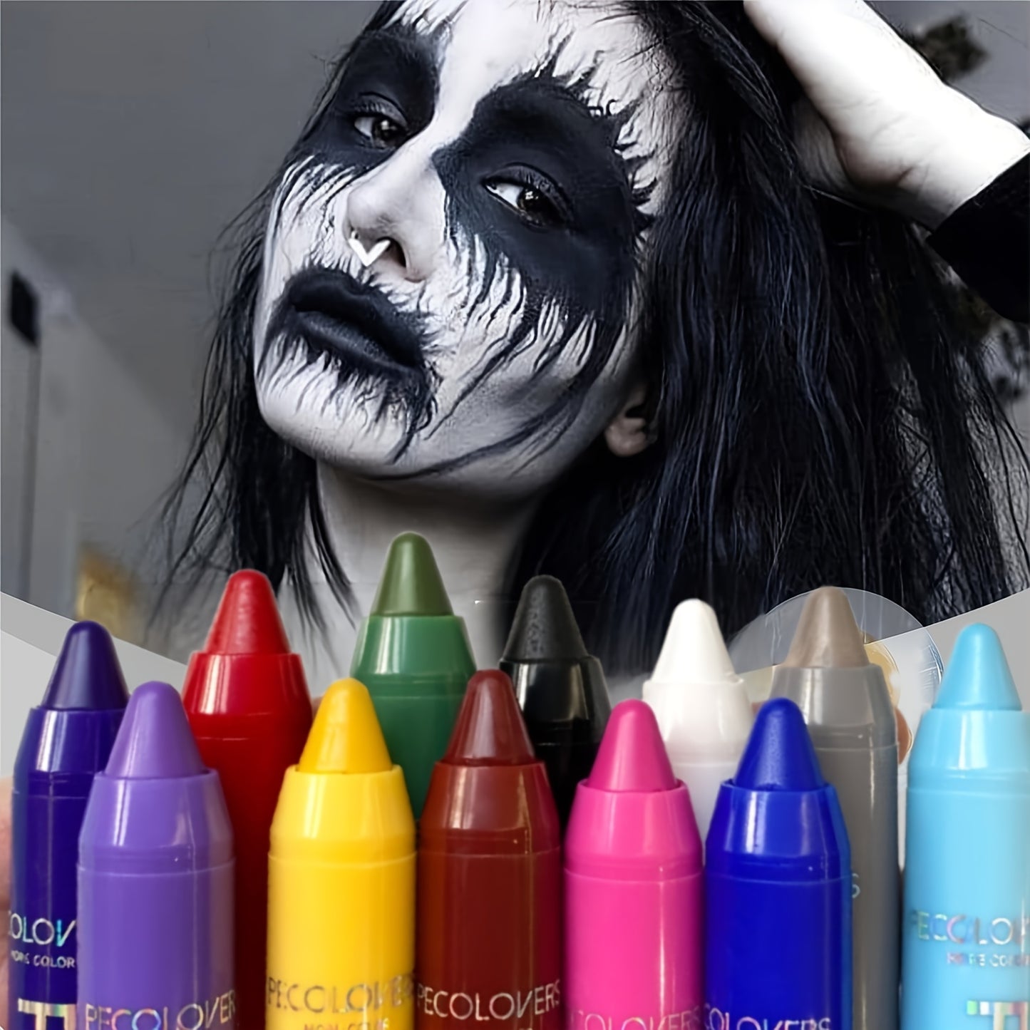 [1pc Vibrant Paint Stick] 1pc Vibrant Waterproof Paint Stick | High Pigment, Long-Lasting, Easy Application, Soft Formula in Black/Blue/Green/Purple for Halloween & Costume Parties, Halloween Makeup