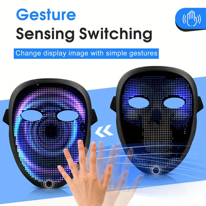 Programmable LED Halloween Mask with App Control - USB-Rechargeable Scary Glow Face Costume Party mask, Real-Time Lighting Effects for Adults, Perfect for Halloween, Christmas, Carnival - by SLSHINING