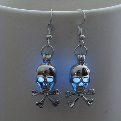 Halloween Glow-in-the-Dark Skull Earrings - Multicolor Luminous Bead Accents, Alloy and Copper, Nickel-Free, Festive Party Accessory for Women