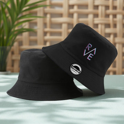 1pc Rave Print Bucket Hat - Double-Sided Wearable Sun Hat for Men & Women, Black with Colorful "Rave" Design, Lightweight Polyester, Perfect for Basketball, Camping & Casual Outings, Casual Headwear | Vibrant Print Hat | Dura