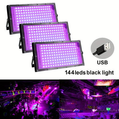 USB Powered Black Light with 50/96/144 LEDs, Metal UV Floodlight for Luminous Parties, Halloween/Christmas, Body & Fluorescent Painting, Birthday & Neon Events, Switch Control, No Battery Required, Night Light Rechargeable