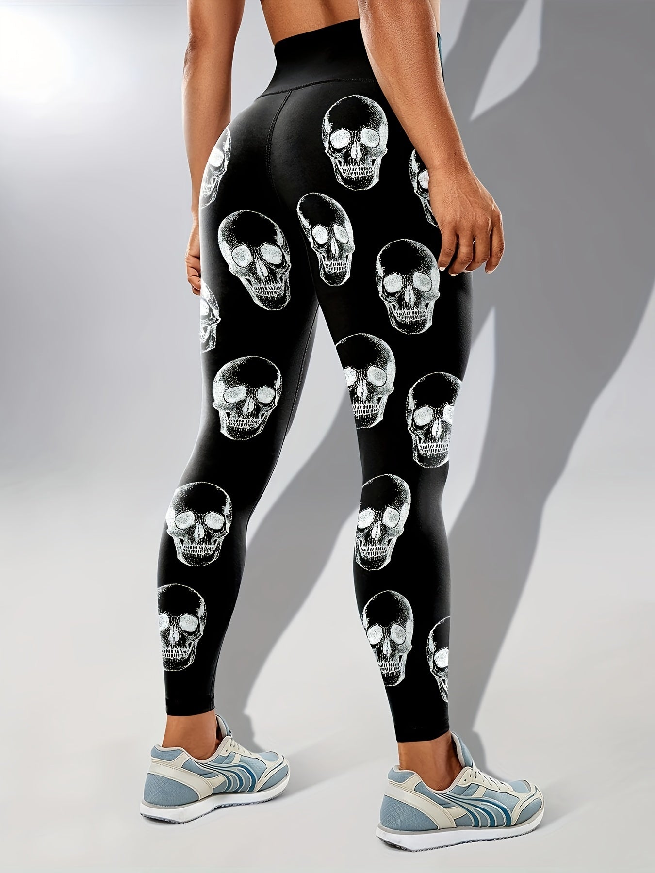 [Glow Halloween Leggings] Stretchy, Comfortable Glow-in-the-Dark Halloween Skull Print High Waist Yoga Leggings for Women | Black Sports Pants for Nighttime Workouts or Casual Wear, Casual Sportswear
