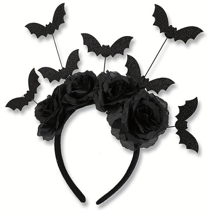 [Funny Halloween Headbands] 4pcs Halloween Party Funny Headbands | Lace Spider Web, 3D Hats, Horns, Bat Decorated Haunted Night Prankster Spider Accessories