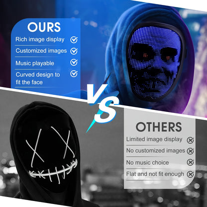 Programmable LED Halloween Mask with App Control - USB-Rechargeable Scary Glow Face Costume Party mask, Real-Time Lighting Effects for Adults, Perfect for Halloween, Christmas, Carnival - by SLSHINING