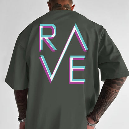 Men'S Casual Loose Fit Crew Neck T-Shirt with "RAVE" Graphic Print - Vibrant Neon Letter Design, Short Sleeve, Summer Essentials, Perfect Gift for Music Lovers, Everyday Tshirt | Vibrant Graphic Tee | Comfortable Fit, PLUS SI