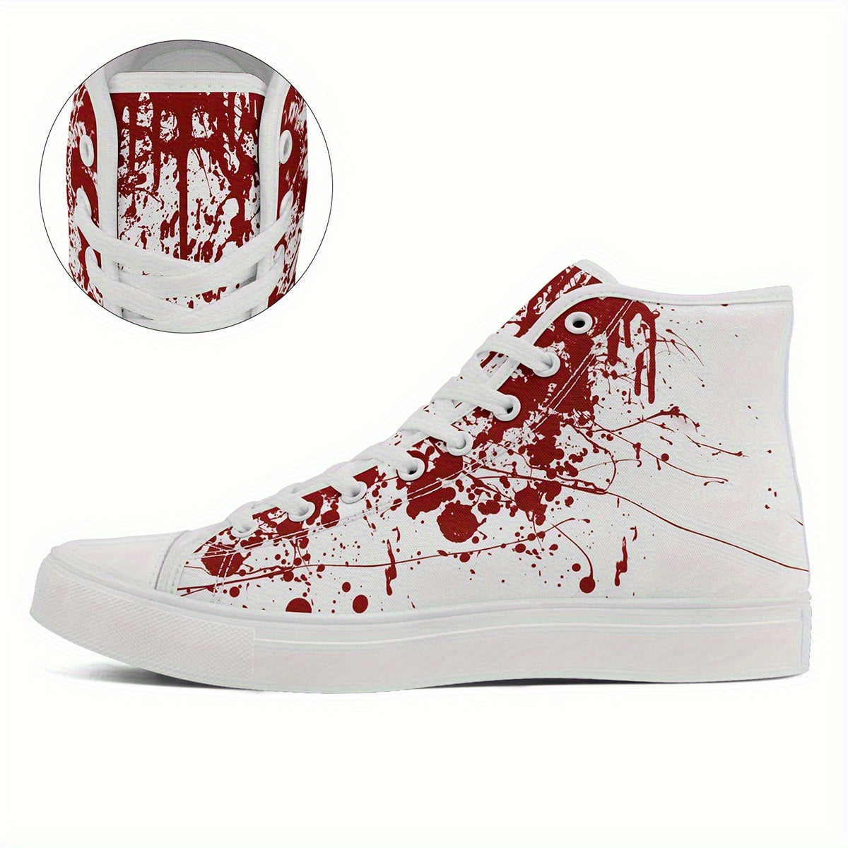 [Festive Gift Idea] Men's & Women's Blood Splatter Print High-Top Sneakers - Breathable Fabric & Rubber Sole Lace-Up Shoes for Casual, Sports, Running - All-Season Comfort, Festive Gift Idea, Casual Comfort Footwear, Sporthy