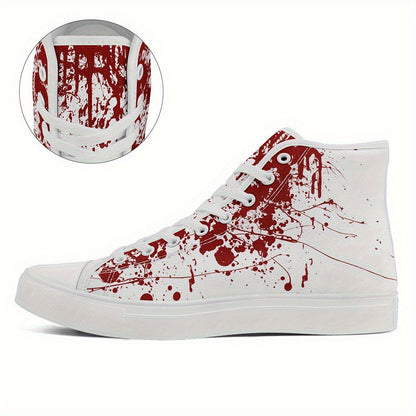 [Festive Gift Idea] Men's & Women's Blood Splatter Print High-Top Sneakers - Breathable Fabric & Rubber Sole Lace-Up Shoes for Casual, Sports, Running - All-Season Comfort, Festive Gift Idea, Casual Comfort Footwear, Sporthy