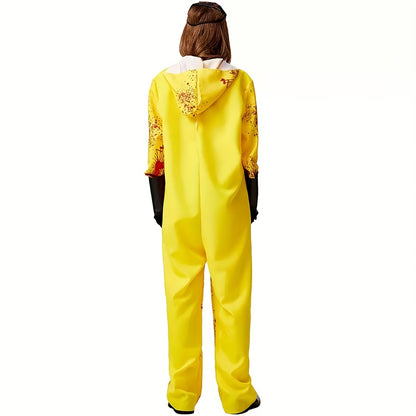 1 Set Full Zombie Costume with Gas Mask & Splatter Effects - Neon Yellow & Red Blood-Splattered Outfit, Hazmat Suit Design with Black Gloves - Easy-to-Wear Outfit for Halloween Costumes, Themed Parties & Horror Events (No Mas