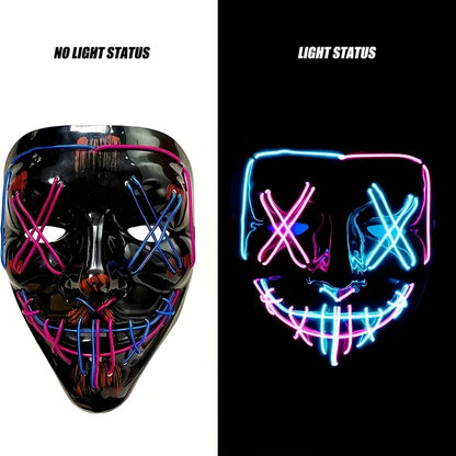[LED Halloween Mask] 1pc LED Halloween Mask - Motion Sensor, Neon Glow, Sound-Activated Lighting, PVC Horror Face Mask for Adults/Teens, Compatible with Halloween, Haunted Houses, Clubs, Festive Celebration, Glowing Effect, H