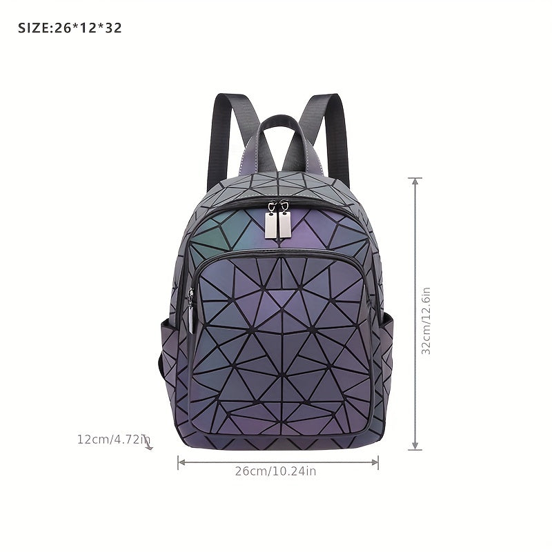 FOUPOOM Women's Geometric Iridescent Backpack - Color-Shifting Reflective PVC Bag with Adjustable Straps & Multiple Pockets, Casual Daypack for Teens,, Birthdays, Backpack for, Student Essentials, Trendy Design, Practical Poc