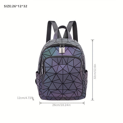 FOUPOOM Women's Geometric Iridescent Backpack - Color-Shifting Reflective PVC Bag with Adjustable Straps & Multiple Pockets, Casual Daypack for Teens,, Birthdays, Backpack for, Student Essentials, Trendy Design, Practical Poc