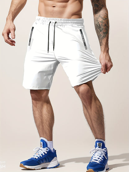 [Moisture-Wicking Shorts] Moisture-Wicking Men's Athletic Shorts | Lightweight Gym Training Shorts with Zipper Pockets & Drawstring Waist - Geometric Pattern, Machine Washable for Casual & Active Wear