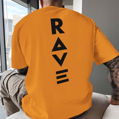 Men's Trendy Summer Short-Sleeve T-Shirt with "Rave" Graphic Print - Breathable, Versatile Round Neck Tee for Beach Vacations & Casual Wear, Breathable Clothing | Relaxed Fit Shirt | Comfortable Fabric, Shirts for Summer