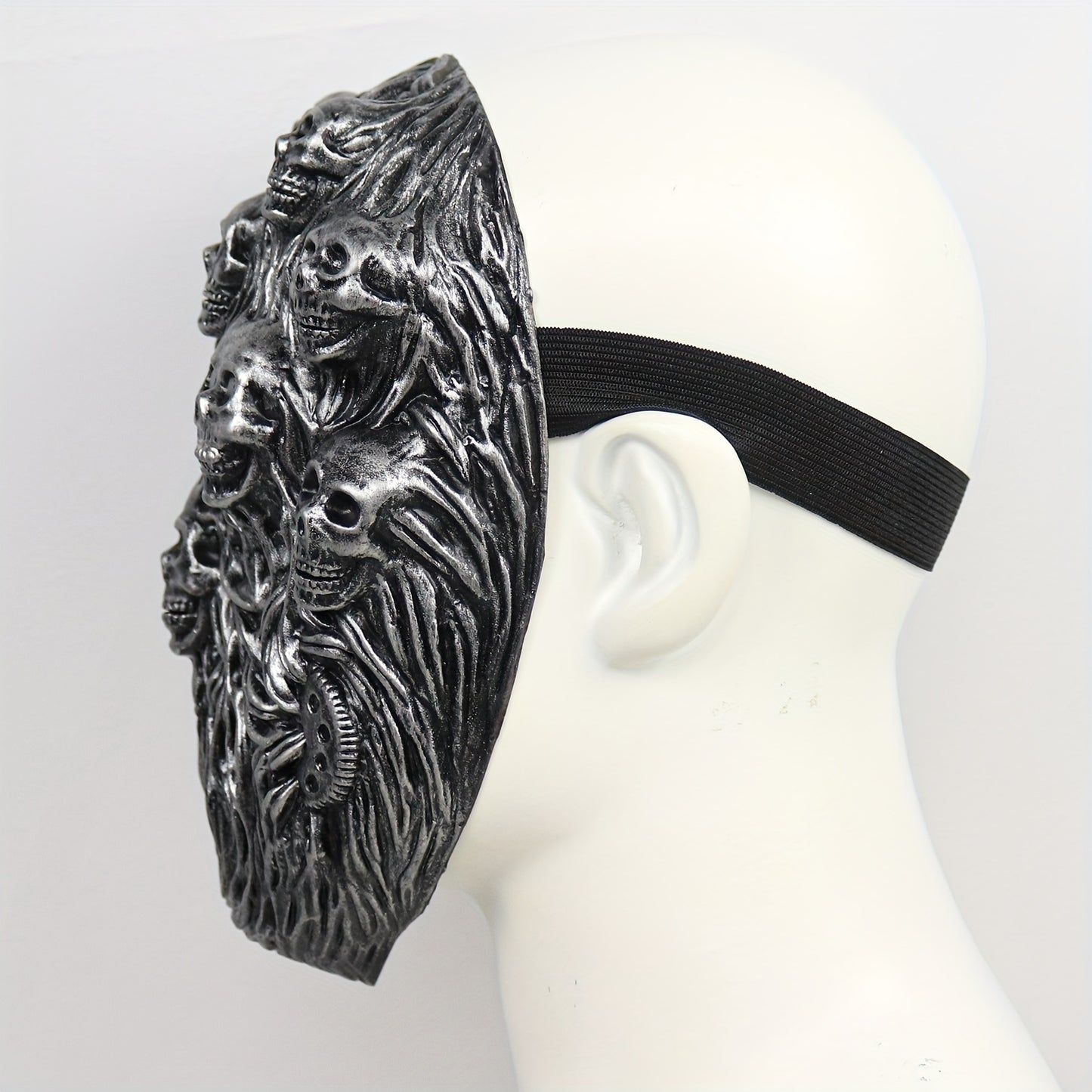 1pc Halloween Horror Skeleton Mask - Adult Size, Durable Rubber Material, Intricate Skull Design with Hair & Veil, Perfect for Costume Parties & Spooky Seasonal Decorations