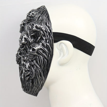1pc Halloween Horror Skeleton Mask - Adult Size, Durable Rubber Material, Intricate Skull Design with Hair & Veil, Perfect for Costume Parties & Spooky Seasonal Decorations
