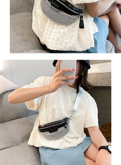 Shining Rhinestone Waist Bag, Bling-Bling belt bag for Women, Trendy Chain Decor Crossbody Chest Bag Bum Bag belt bag