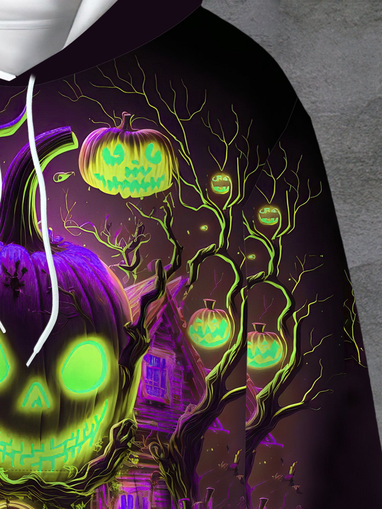 Men's Halloween Hoodie - Pumpkin Graphic Pullover Sweatshirt with Glowing Jack-O'-Lanterns, Hooded Long Sleeve Hoodie for Costume Parties & Casual Attire (Machine Washable) - Fall & Spring Outfits