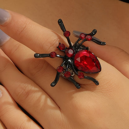 [1pc Gothic Spider Ring] Gothic Spider Ring with Red Gemstone Accent - 1pc Dark Elegant Statement Jewelry for Women, Halloween Costume Party, Everyday Gothic Jewelry Gift, Intricate Design, Coated Finish, Bold Detailed Crafts