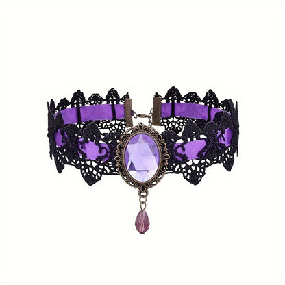Gothic Lace Choker Necklace with Rhinestone, Adjustable Clavicle Jewelry, Women'S Fashion Collar, Gift for Parties, Halloween, All-Season Accessory