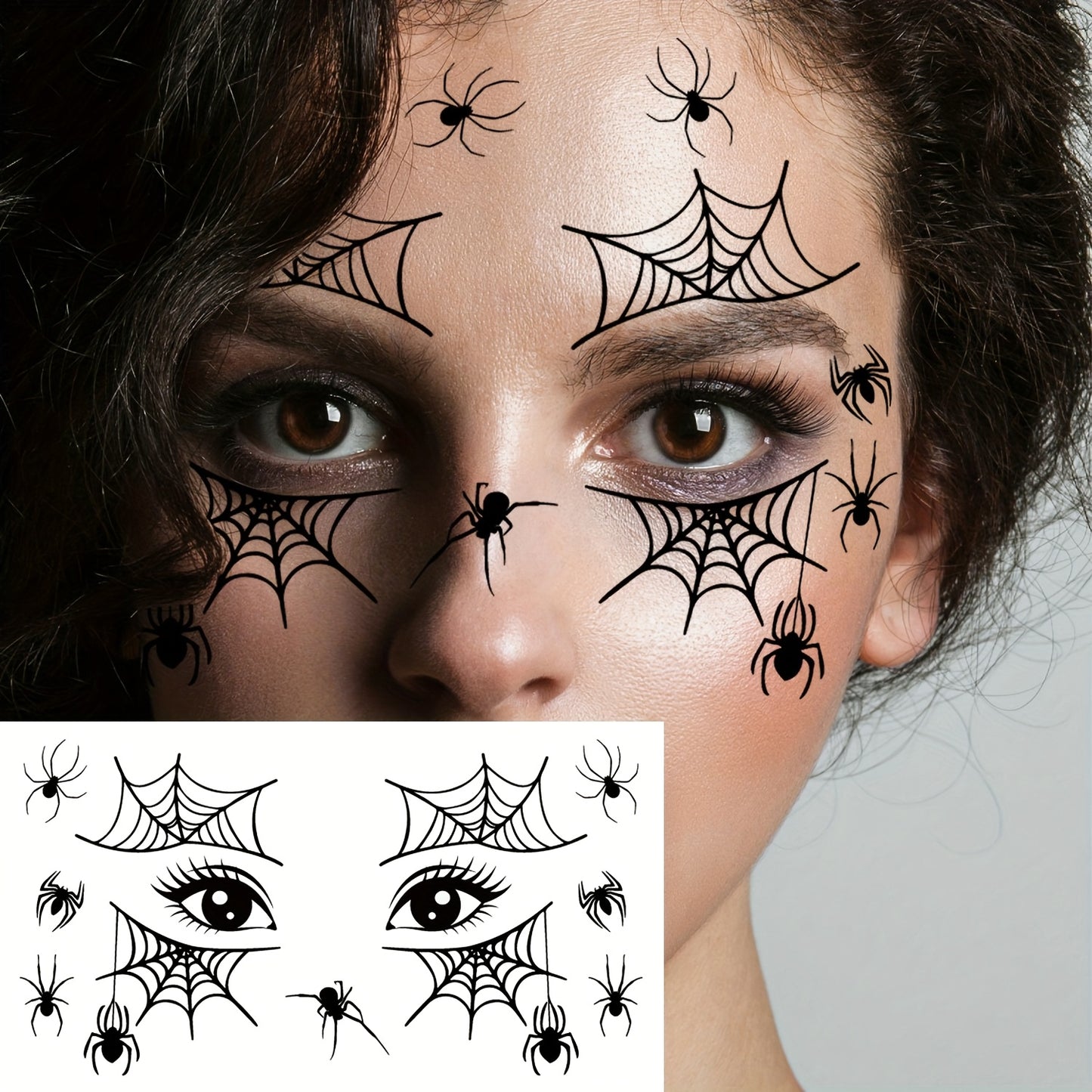 [Halloween Spider Tattoos] 10pcs Halloween Spider Series Temporary Tattoo Stickers | Black Spider Web Patterns for Face and Eyelids, Waterproof Realistic Fake Tattoo Decals - Suitable for Halloween Party Makeup