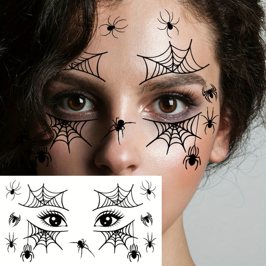 [Halloween Spider Tattoos] 10pcs Halloween Spider Series Temporary Tattoo Stickers | Black Spider Web Patterns for Face and Eyelids, Waterproof Realistic Fake Tattoo Decals - Suitable for Halloween Party Makeup