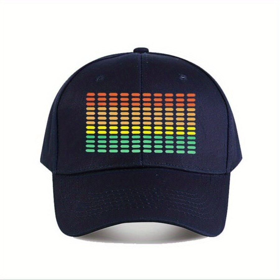 Sound Activated LED Music Equalizer Hat - RGB Lighting (Red/Green/Blue/Purple), Adjustable Snapback Baseball Cap, Breathable Polyester Nightclub & Festival Headgear for DJs, Concerts, Parties - Unisex Clubbing Cap, Music Acce