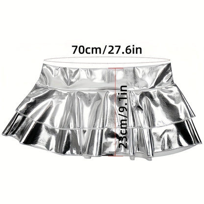 1pc Skirts for Women Women Sexy Lingerie Y2K Sparkle Shiny Slim Faux Leather Mini Skirt Night Out Party Clubwear Disco Outfit