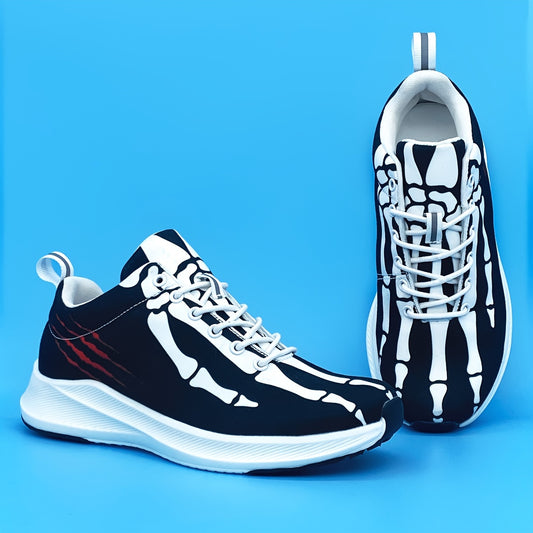 Halloween Devil's Bone Men's Lightweight Running Shoes - Low-Top Lace-Up, Skeleton & Flame Design, Breathable Fabric, MD Sole, Perfect for Halloween & Beyond