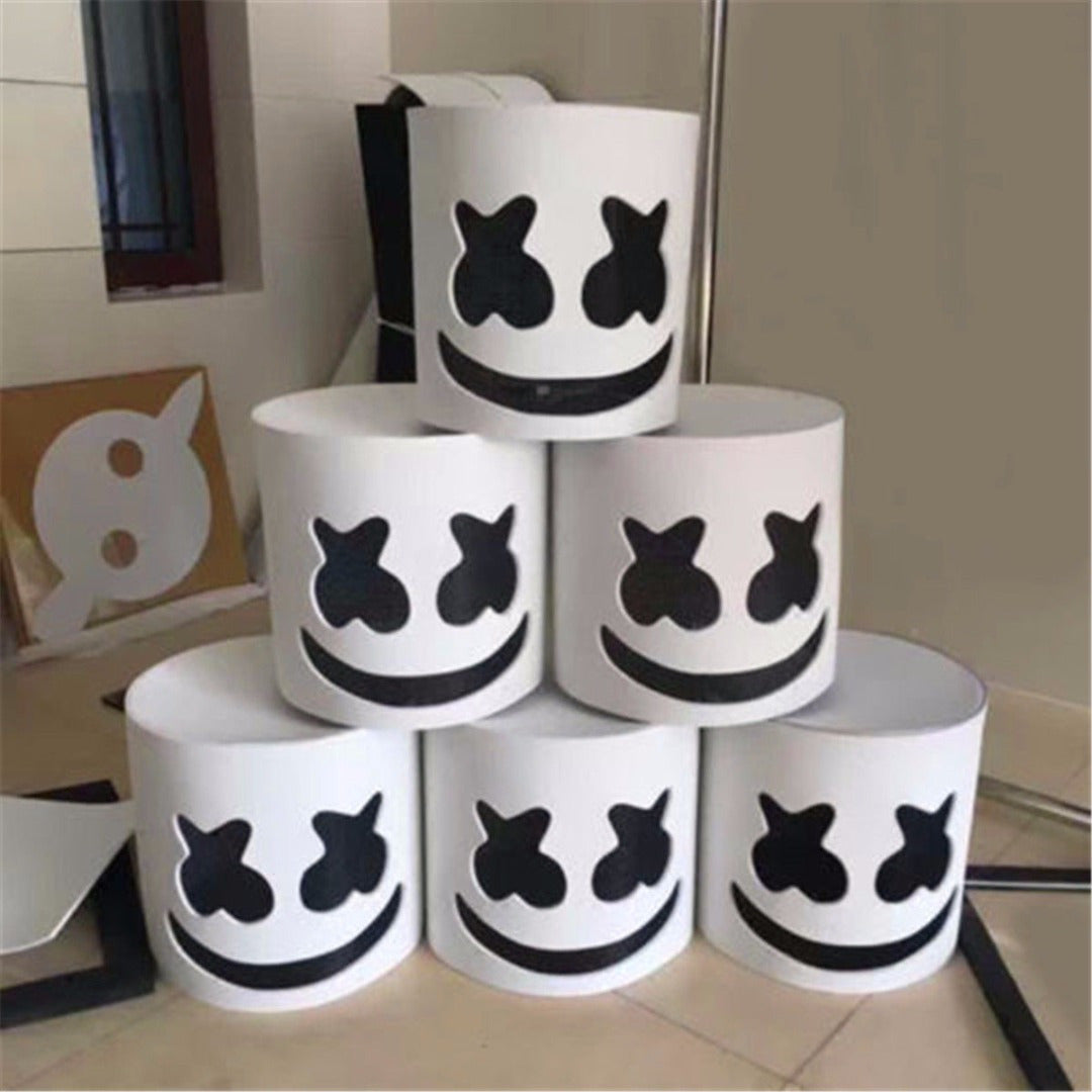 [DJ Marshmello Latex Mask] 1pc Life-Size DJ Marshmello Latex Costume Mask - Halloween Party, Cosplay, EDM Events - Assembly Required (Mask Color Random - Guaranteed Design) - Fits Head Circumference up to 27.1" - Official Loo