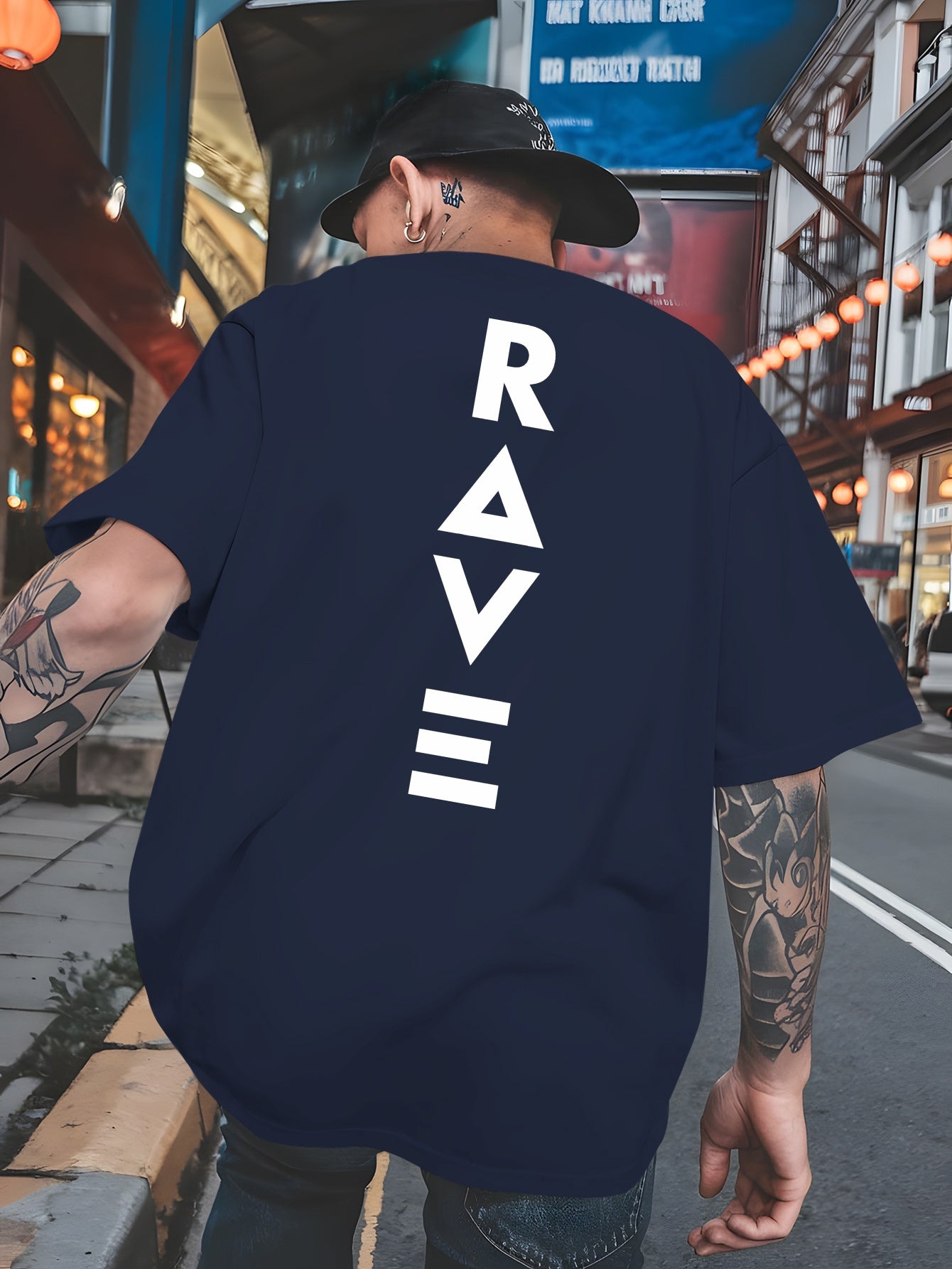 Men's Trendy Summer Short-Sleeve T-Shirt with "Rave" Graphic Print - Breathable, Versatile Round Neck Tee for Beach Vacations & Casual Wear, Breathable Clothing | Relaxed Fit Shirt | Comfortable Fabric, Shirts for Summer