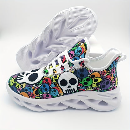 Stylish Skull Print Sneakers - Ultra-Breathable, Shock-Absorbing, Lightweight Running Shoes with EVA Insole for All-Season Comfort - Halloween-Inspired, Casual, Lace-up Athletic Footwear for Men