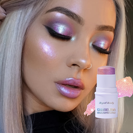 Light-Activated Chameleon Holographic Highlighter Stick - 1pc Waterproof Multi-Use Glitter for Face & Body - Long-Lasting Intense Pigment, Lightweight Concealer, Universal Shade for All Skin Tones, Subtle Shimmer Effect, Stic