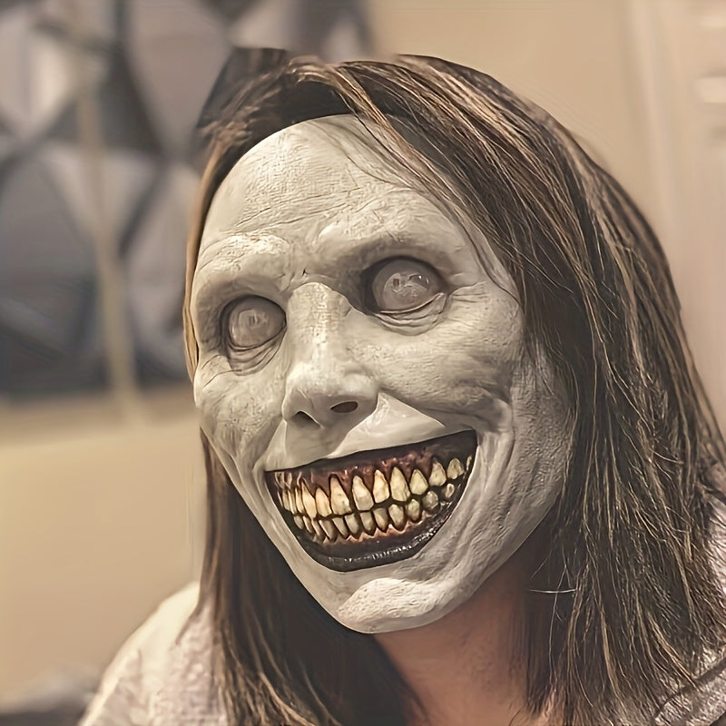 [Scary Zombie Mask Set] Scary Halloween Zombie Mask Set - 1pc Clown & Demon Dual Design | Lightweight Breathable Plastic | Cosplay/Haunted House Party | Fangs Included