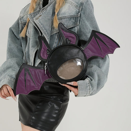 1pc Fashionable Devil Bat-Shaped Synthetic Leather Crossbody Bag with Detachable Strap - Lightweight, Zip Closure, Halloween Themed Accessory for Women in Grey/Purple/Red - Perfect for Parties, Outdoor Fun & Costume Matching