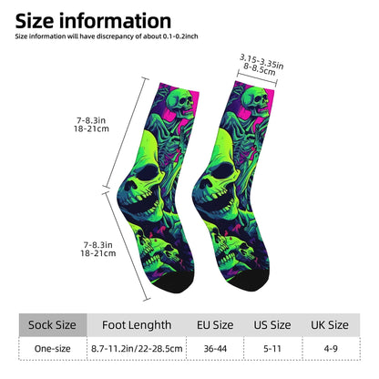 1 Pair Men's Neon Skeleton Knee-High Socks - Vibrant, Colorful Dancing Skeletons Pattern, Novelty Crew Socks, Polyester & Elastane Blend, Hand Wash Recommended, Novelty Socks | Skeleton Print Socks | Stretchy Fabric Socks