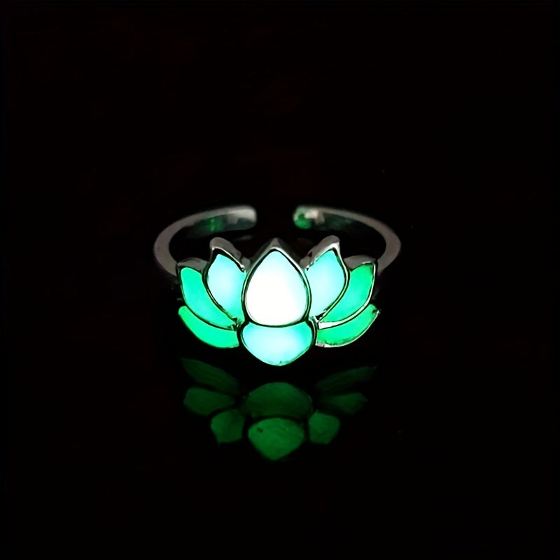 Glow-in-the-Dark for Lotus Flower Ring for Men & Women - Elegant Black & Blue Faux Design, Fashionable Accessory for Festivals, Festival Jewelry|Glamorous Accessory|Alloy Construction, for Lotus Flower Jewelry