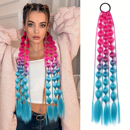 [1PCS Y2K Fashion Ponytail] 1PCS Y2K Fashion Bubble Braided Synthetic Ponytail Extension | Elastic Scrunchie Hairpiece, Versatile Style for Women, Suitable for All Occasions, Carnival/Mardi Gras/Masquerade