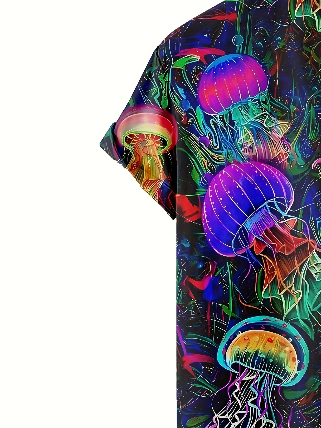 Men's Hawaiian Shirt - Bold Neon Glow Party Beach Shirt, Loose Fit Button-Up Summer Shirt with Non-Transparent Fabric for Nightclub, Casual Outings - Machine Washable, Nightclub Attire, Vibrant Print Quality
