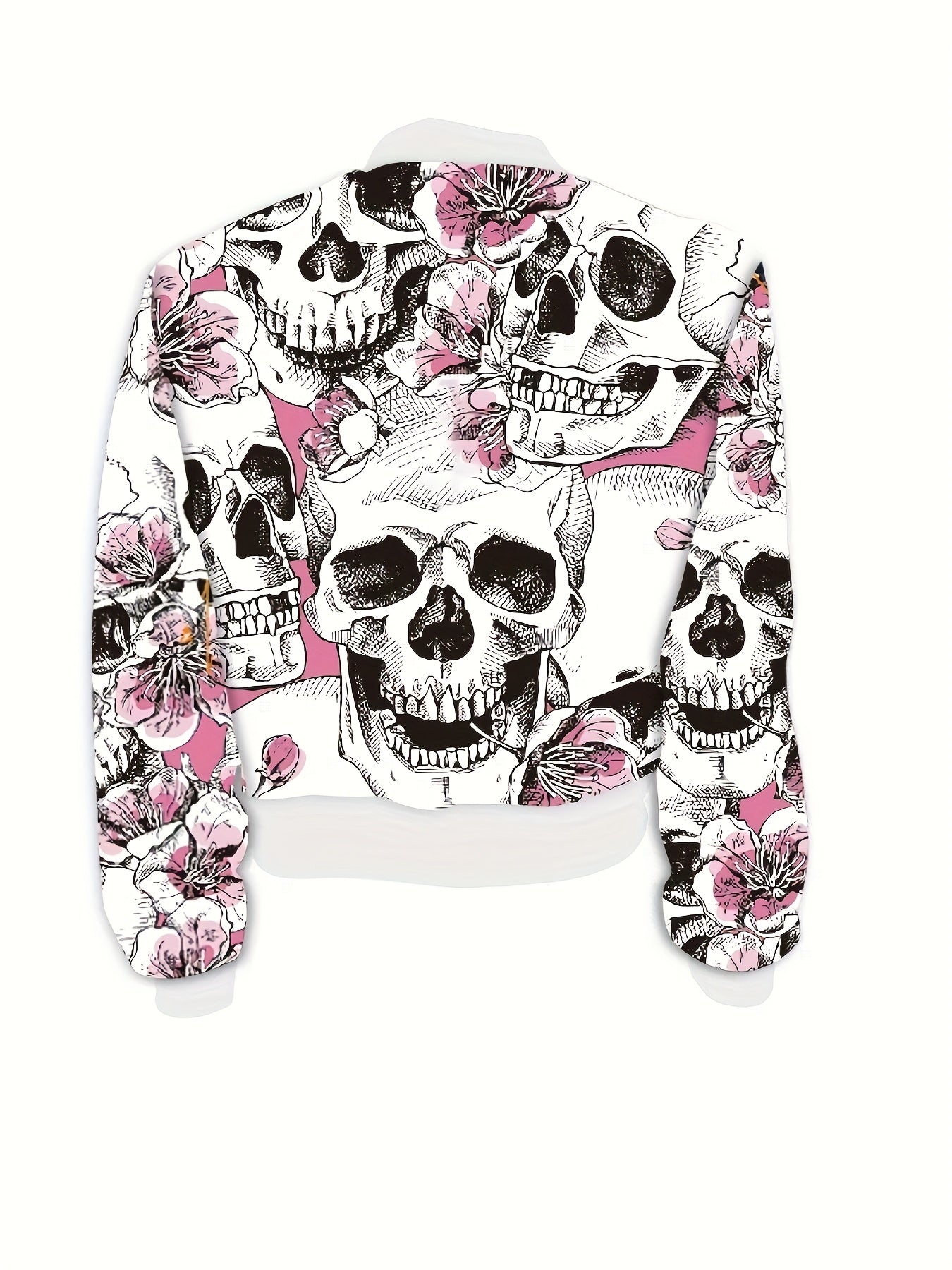 [Edgy Gothic Jacket] Gothic Women's Jacket - Black & Pink Skull Print, Zipper Front Coat | Machine Washable, Lightweight Outerwear for Halloween, Parties, Everyday Edgy Style - Non-Transparent Jacket, Halloween Clothes, Party