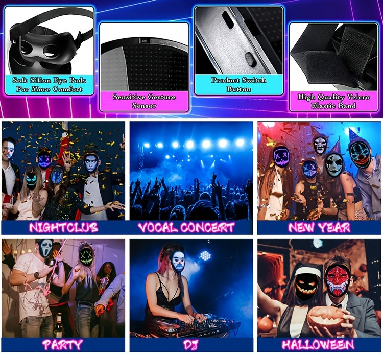 SLSHINING Programmable LED Mask with App Control - USB Rechargeable, Blue Light-Up Face Transforming Mask for Adults, Perfect for Halloween, Christmas & Mardi Gras, Festive Party Accessory, Halloween Costume, Sleek Design, Du