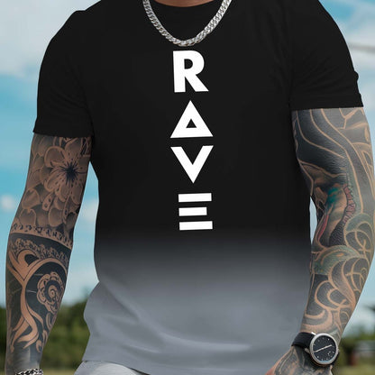 Men's Gradient Rave Graphic T-Shirt - Ice Silky Breathable, Quick-Dry, Round Neck, Short Sleeve, Casual Summer Tee in Vibrant Orange to Black Ombre Design