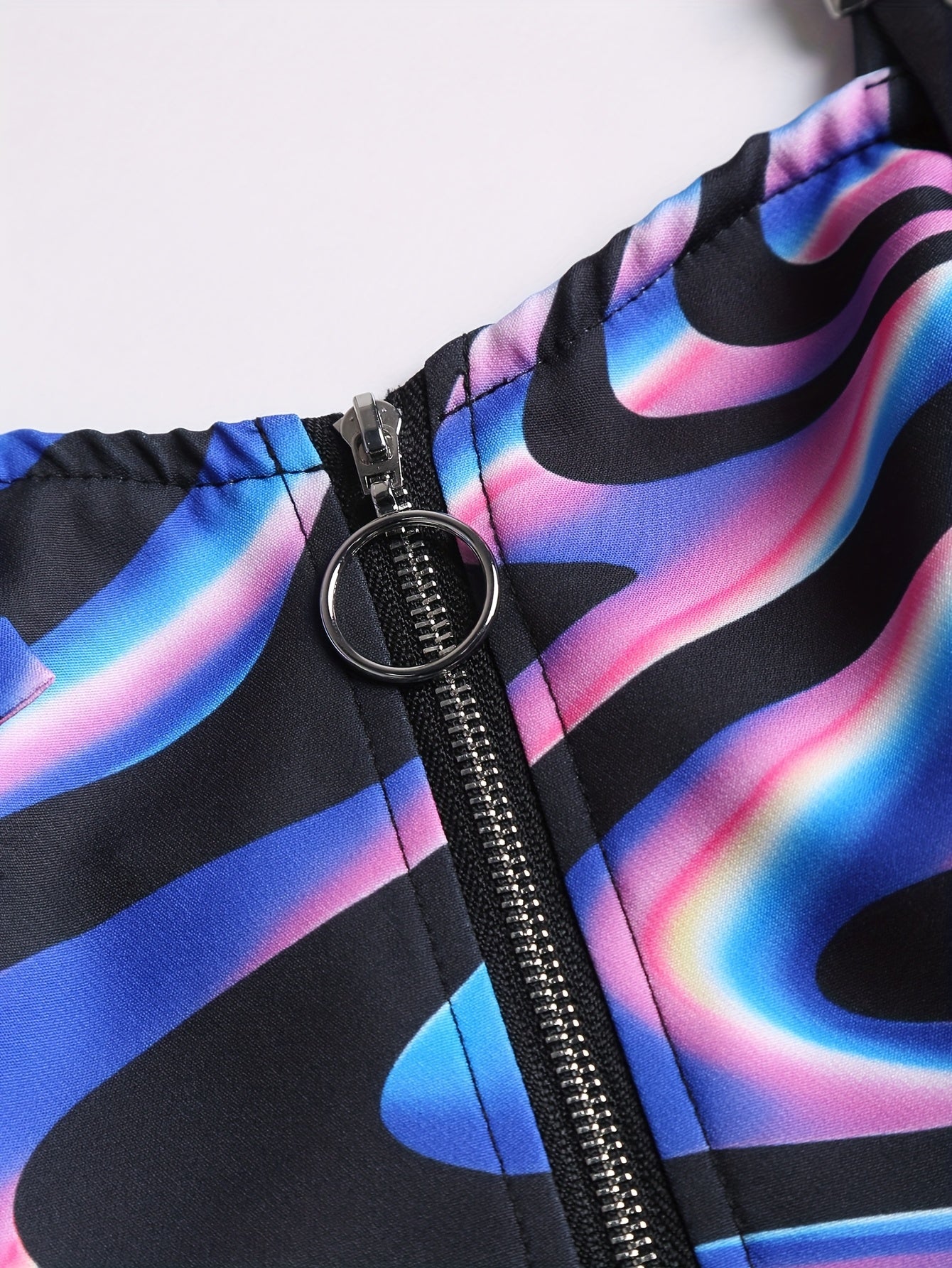 Women's Sleeveless Rainbow Striped Polyester Dress with Adjustable Straps and Front Zipper Closure - Casual Chic Design for All Seasons, Cute Dresses