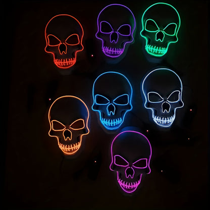LED Glowing Skull Mask with Blue Light Effects - Self-Lit Halloween Costume Party Mask with Expressive Eyes & Sharp Teeth, Battery-Powered (Batteries Not Included) for Men's Costumes, Themed Events, Gothic Performances - Comp