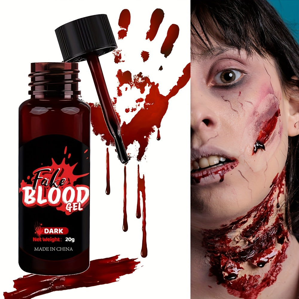 Washable Fake Blood Makeup with Brush - Perfect for Vampires, Zombies, Clowns & Cosplay - Realistic Clotted Blood Effect