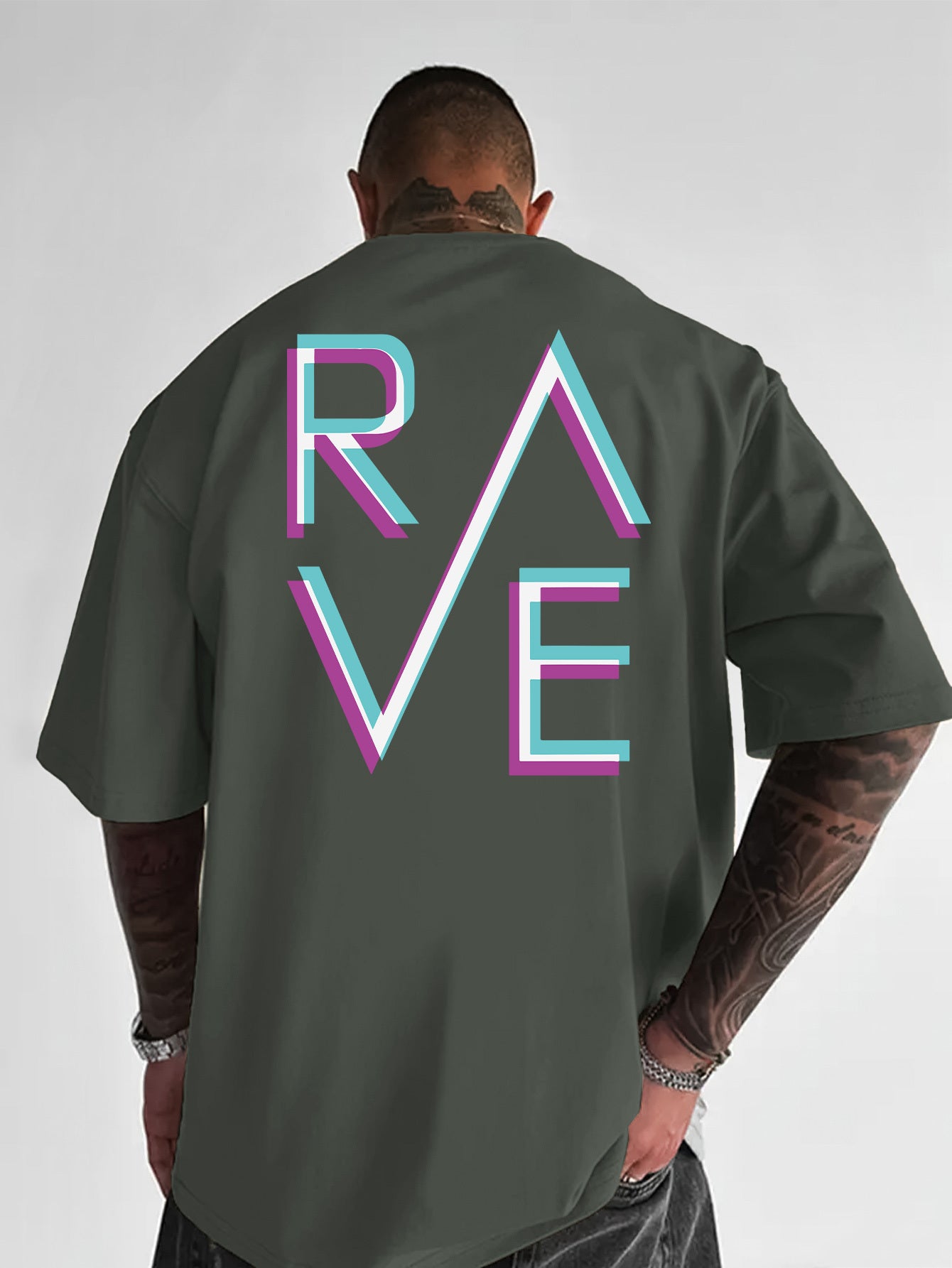 Men'S Casual Loose Fit Crew Neck T-Shirt with "RAVE" Graphic Print - Vibrant Neon Letter Design, Short Sleeve, Summer Essentials, Perfect Gift for Music Lovers, Everyday Tshirt | Vibrant Graphic Tee | Comfortable Fit, PLUS SI