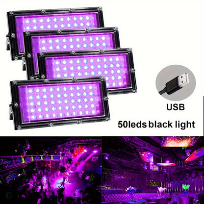 USB Powered Black Light with 50/96/144 LEDs, Metal UV Floodlight for Luminous Parties, Halloween/Christmas, Body & Fluorescent Painting, Birthday & Neon Events, Switch Control, No Battery Required, Night Light Rechargeable