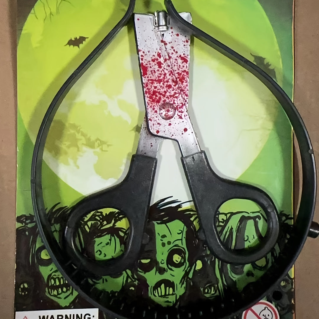 [Halloween Scary Headband] 1pc Halloween Scary Headband with Bloody Scissors - Perfect for Masquerade Parties, Pranks, Cosplay, Festival Use