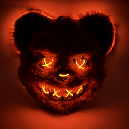 Spooky Glowing Bunny and Bear Mask - Orange, Plastic, Battery-Operated Halloween, Easter, Carnival Costume Prop with X-Eyes and Sharp Teeth Design, Includes Battery Holder (Batteries Not Included), Halloween Costume | Playful
