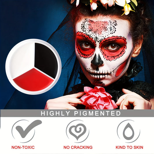 [Gentle] Professional Face & Body Paint Palette - Black, White, Red Oil-Based Cream for Halloween, Clowns, Zombies, Vampires - Easy Blend, Long-Lasting Adult Costume Makeup, Halloween Costumes