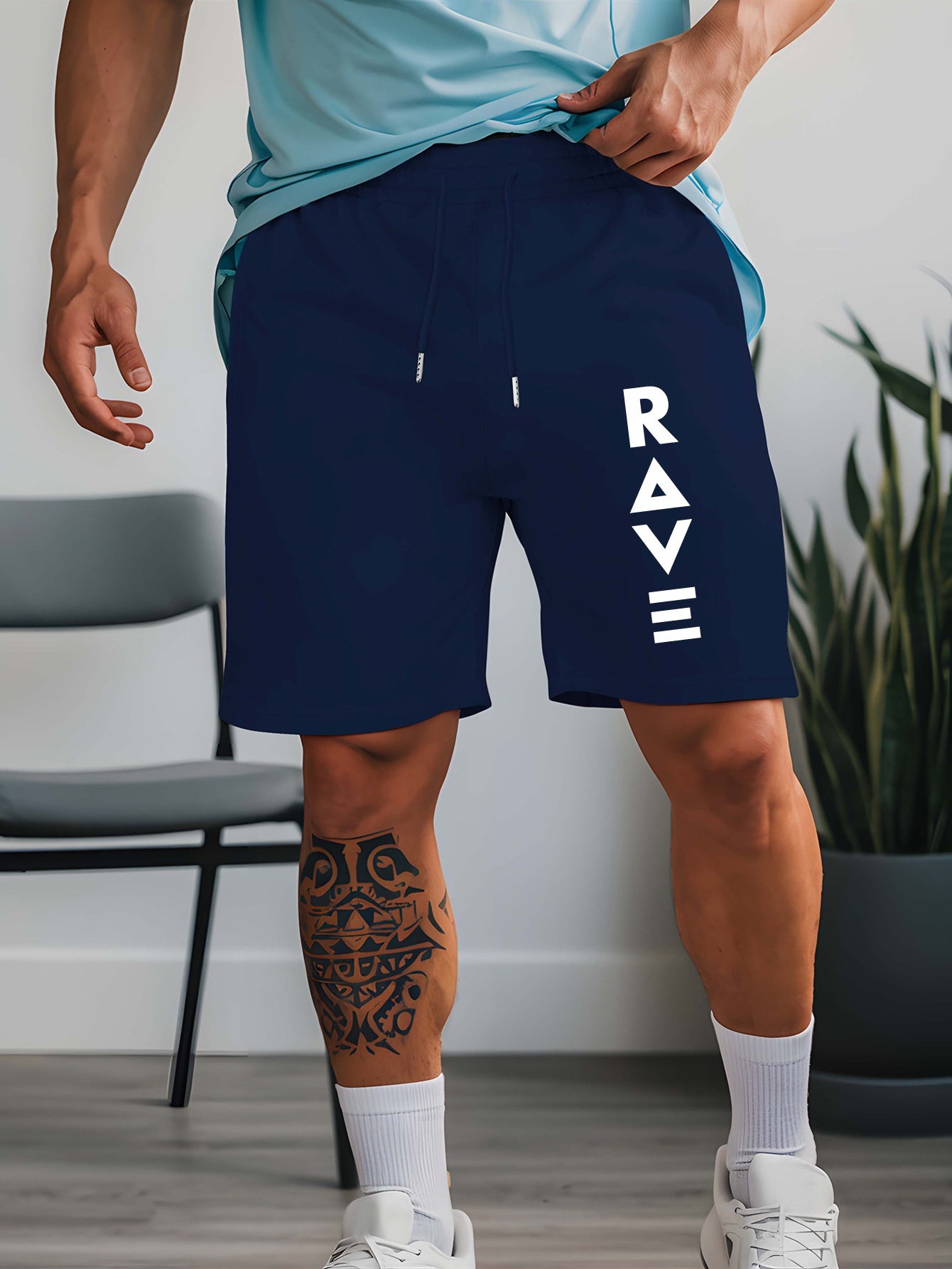 R V New Men's Summer Casual Shorts with RAVE Letter Print - Light Grey Regular Fit Outdoor Sports & Beach Vacation Shorts, American Fashion Trendy Lightweight Comfortable Design, Beach Vacation Apparel | Fashionable Casualwea
